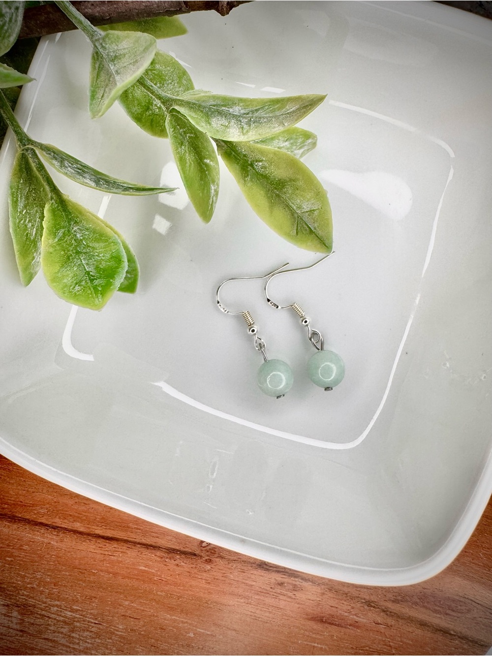 Genuine Amazonite Dangle Earrings with 925 Sterling Silver Hooks